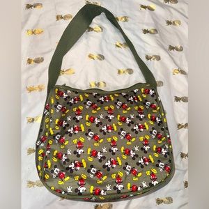 Disney shoulder bag. Olive Green with Mickey Mouse Pattern. FSC# F 306519-1.